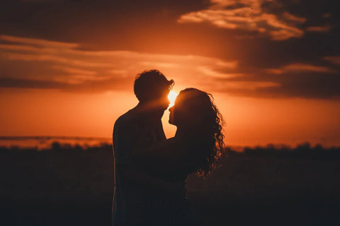 Schütze und Löwe: Pärchen vor dem Sonnenuntergang